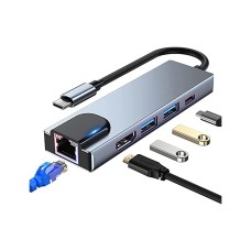 HUB USB-C MACHO PARA REDE/HDMI/USB3.0 X2/USB-C F